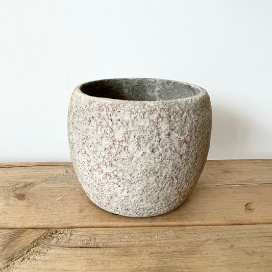 Cement small round pot beige